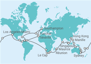 Itinéraire -  Tour du Monde 2026 Cunard - Cunard