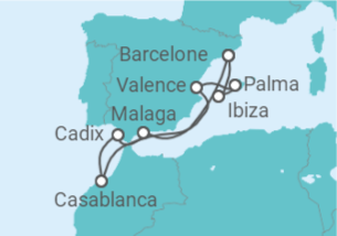 Itinéraire -  Espagne, Maroc - Virgin Voyages