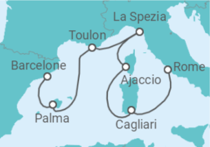 Itinéraire -  Espagne, France, Italie - Virgin Voyages