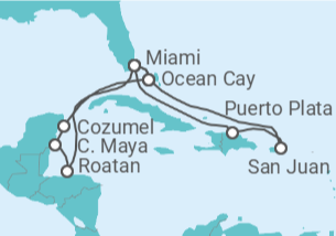 Itinéraire -  Porto Rico, États-Unis, Honduras, Mexique - MSC Croisières