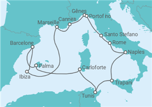 Itinéraire -  Espagne, France, Italie, Tunisie - Explora Journeys