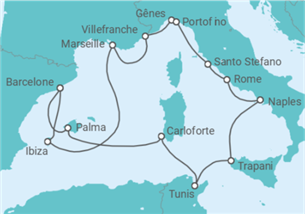 Itinéraire -  Espagne, France, Italie, Tunisie - Explora Journeys