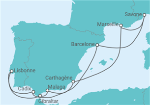 Itinéraire -  Espagne, Portugal, Gibraltar, France, Italie - Costa Croisières