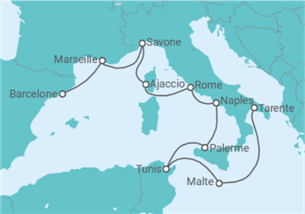 Itinéraire -  Malte, Tunisie, Italie, France - Costa Croisières