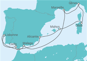 Itinéraire -  France, Espagne, portugal et Italie - TI - MSC Croisières
