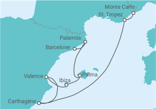 Itinéraire -  Espagne, France - Silversea