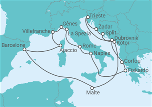 Itinéraire -  Malte, Monténégro, Croatie, Italie, Grèce, France - Cunard