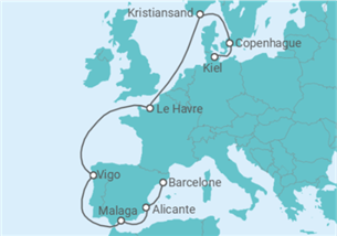 Itinéraire -  Danemark, France, Espagne - Costa Croisières
