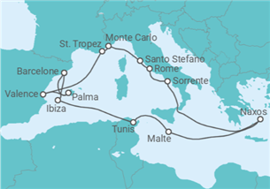 Itinéraire -  Espagne, Tunisie, Malte, Italie, Monaco, France - Explora Journeys