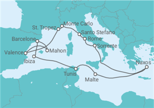 Itinéraire -  Espagne, Tunisie, Malte, Italie, Monaco, France - Explora Journeys