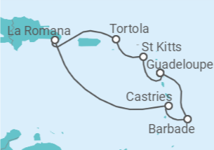 Itinéraire -  Sainte Lucie, Barbade, Guadeloupe, Iles Vierges Britanniques - Costa Croisières