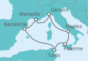Itinéraire -  Italie, Tunisie, Espagne TI - MSC Croisières