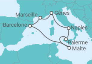 Itinéraire -  Italie, Malte, Espagne, France TI - MSC Croisières