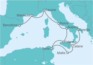 Itinéraire -  France, Italie, Tunisie, Malte TI - Costa Croisières