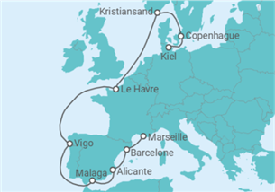 Itinéraire -  Danemark, France, Espagne TI - Costa Croisières