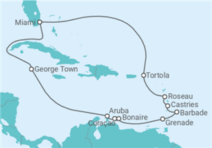 Itinéraire -  Iles Vierges Britanniques, Sainte Lucie, Barbade, Bonaire, Saint-Eustache et Saba, Curaçao, Aruba... - Regent Seven Seas