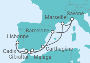 Itinéraire -  Italie, Espagne, Portugal, Gibraltar - Costa Croisières