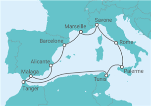 Itinéraire -  Espagne, Maroc, Tunisie, Italie - Costa Croisières