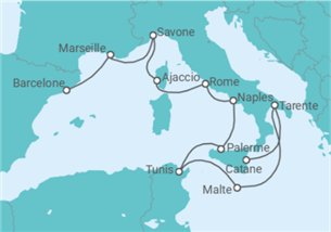 Itinéraire -  De Catane (Sicile) à Barcelone - Costa Croisières