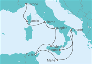 Itinéraire -  Italie, Malte, Tunisie, France - Costa Croisières
