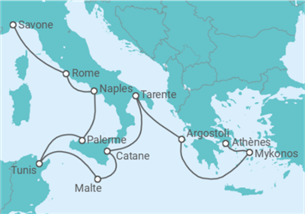Itinéraire -  De Savone (Nice) à Athènes (Le Pirée) - Costa Croisières