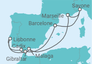 Itinéraire -  Gibraltar, Portugal, Espagne, France, Italie TI - Costa Croisières