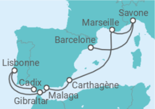 Itinéraire -  Portugal, Gibraltar, Espagne, France, Italie - Boissons incluses - Costa Croisières