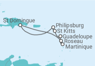 Itinéraire -  San Cristobal y Nieves, Saint Martin, République Dominicaine, Martinique - Boissons incluses - Costa Croisières