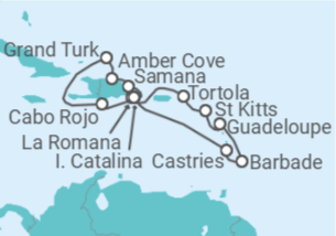 Itinéraire -  Sainte Lucie, Barbade, Guadeloupe, San Cristobal y Nieves, Iles Vierges Brita... - Boissons incluses - Costa Croisières