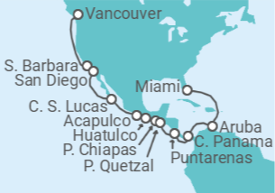 Itinéraire -  De Vancouver (Canada) à Miami (Fort Lauderdale) - Holland America Line