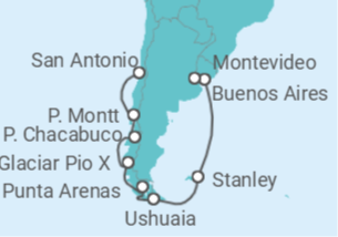 Itinéraire -  De San Antonio (Santiago de Chile) à Buenos Aires (Argentine) - Holland America Line
