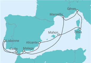 Itinéraire -  Espagne, Portugal, Italie - MSC Croisières