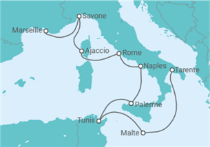 Itinéraire -  Malte, Tunisie, Italie, France - Boissons incluses - Costa Croisières