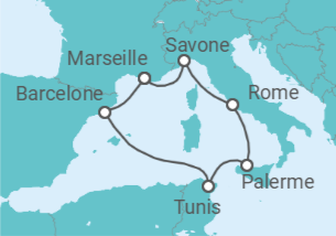 Itinéraire -  Espagne, Tunisie, Italie - Costa Croisières