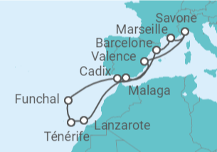 Itinéraire -  Îles Canaries, Madère et Espagne - Costa Croisières