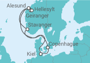 Itinéraire -  Terre des Vikings - Départ Kiel - Costa Croisières