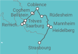 Itinéraire -  4 fleuves : les vallées, de la Moselle, de la Sarre, du Rhin romantique et du Neckar - CroisiEurope