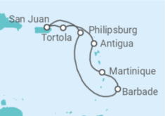 Itinéraire -  Saint Martin, Barbade, Martinique, Antigua et Barbuda, Iles Vierges Britanniques - Virgin Voyages