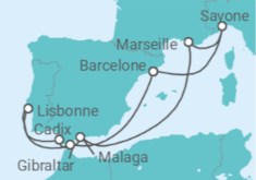 Itinéraire -  Gibraltar, Portugal, Espagne, France, Italie - Costa Croisières