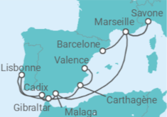 Itinéraire -  France, Italie, Espagne, Gibraltar, Portugal - Costa Croisières