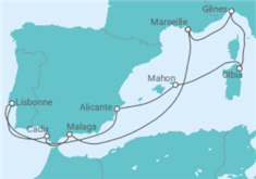 Itinéraire -  France, Espagne, portugal et Italie - TI - MSC Croisières