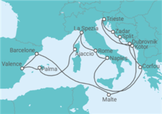 Itinéraire -  Malte, Monténégro, Croatie, Italie, Grèce, France, Espagne - Cunard
