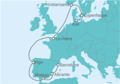 Itinéraire -  Danemark, France, Espagne - Costa Croisières
