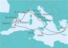 Itinéraire -  Espagne, Tunisie, Malte, Italie, Monaco, France - Explora Journeys