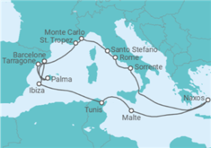 Itinéraire -  Espagne, Tunisie, Malte, Italie, Monaco, France - Explora Journeys