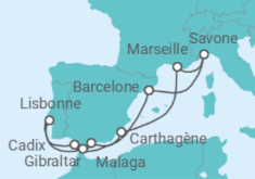 Itinéraire -  Italie, Espagne, Portugal, Gibraltar TI - Costa Croisières