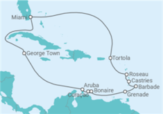 Itinéraire -  Iles Vierges Britanniques, Sainte Lucie, Barbade, Bonaire, Saint-Eustache et Saba, Curaçao, Aruba... - Regent Seven Seas