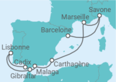 Itinéraire -  Portugal, Gibraltar, Espagne, France, Italie - Costa Croisières