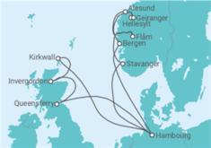 Itinéraire -  Royaume-Uni, Allemagne, Norvège - Costa Croisières