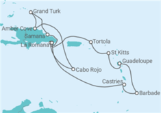 Itinéraire -  Sainte Lucie, Barbade, Guadeloupe, San Cristobal y Nieves, Iles Vierges Britanniques, République ... - Costa Croisières
